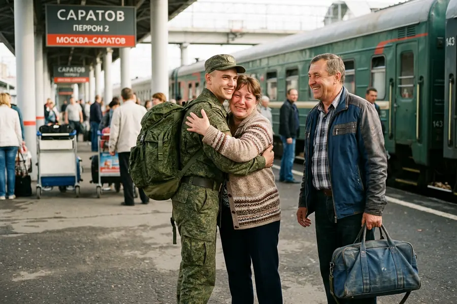 Встреча сына из армии на вокзале